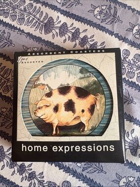 home expressions Assorted Pig Coasters Set - Beige, Black, Blue